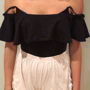 TopShop Off the Shoulder Black Ruffled Bodysuit